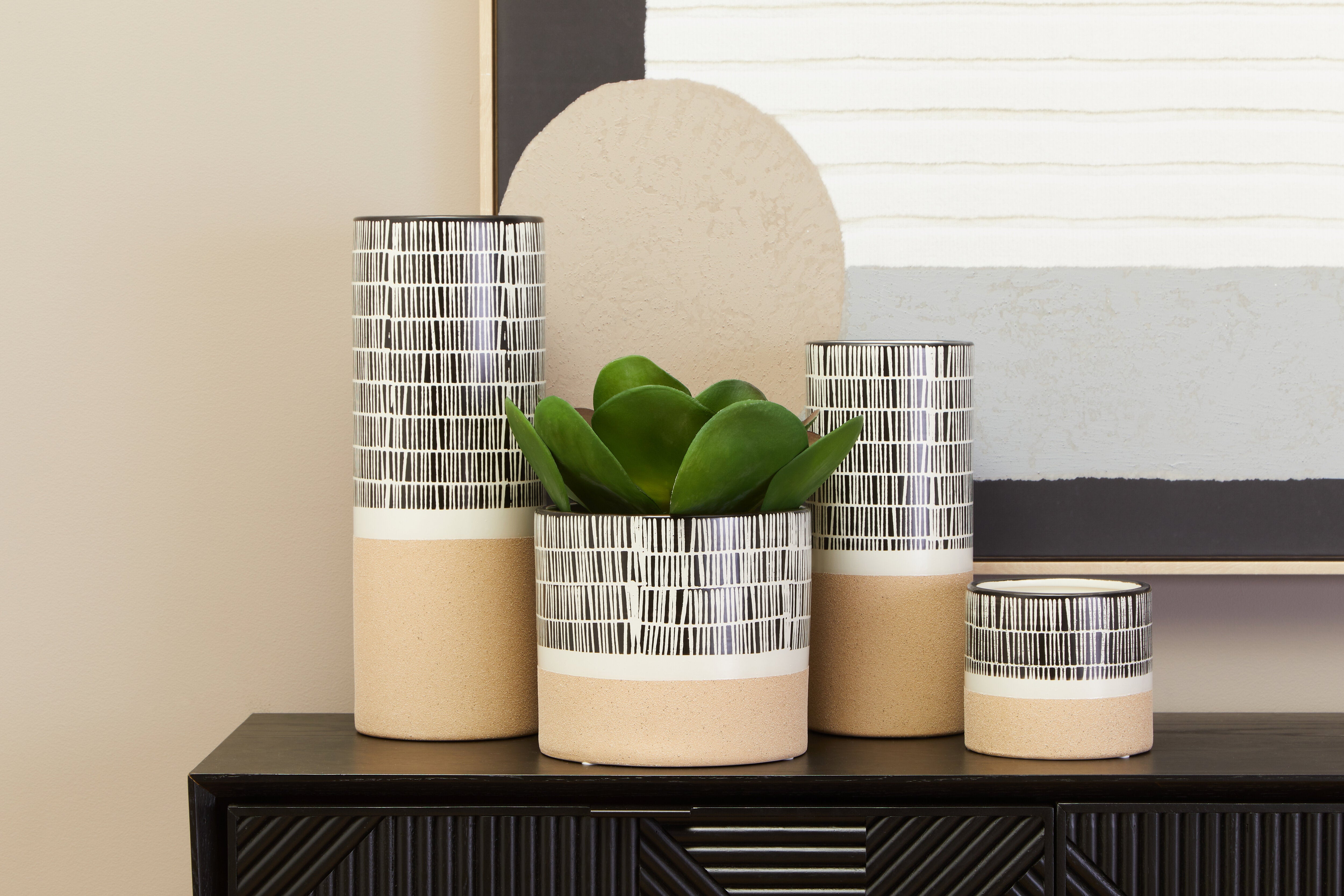 Carlo Natural Black & White Striped Vase | Large